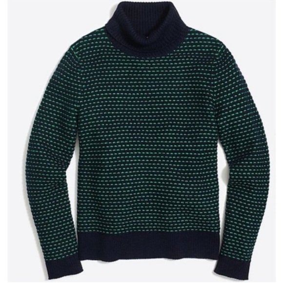 J. Crew Turtleneck Navy Blue & Green Striped Textured Knit Pullover Sweater XL - Picture 1 of 10